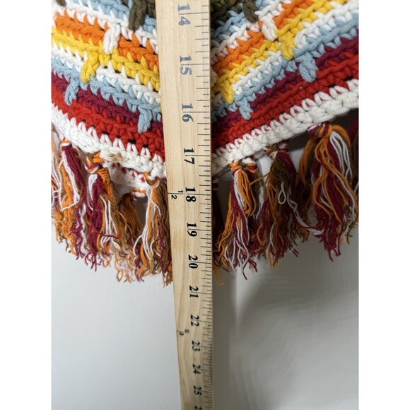 VTG Gap Kids Rainbow Hooded Poncho Fringe 90's Cotton Crochet Sz M/8 Retro - Picture 3 of 9